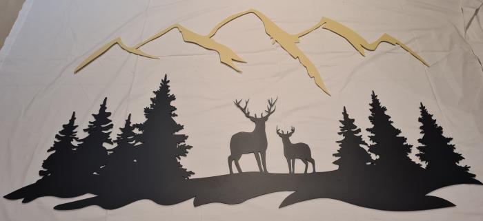 Wandbild Wald, Reh und Berge
