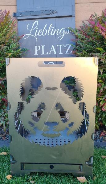 Feuertonne mit Pandamotiv