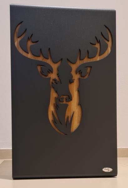 Beistelltisch mit Hirschmotiv, Massivholz Wildeiche